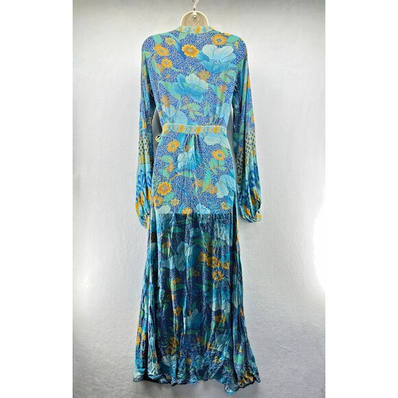 Nine Lives Bazaar Allure Maxi Wrap Dress Size 10 Blue Floral Boho Long Sleeve - Picture 10 of 16